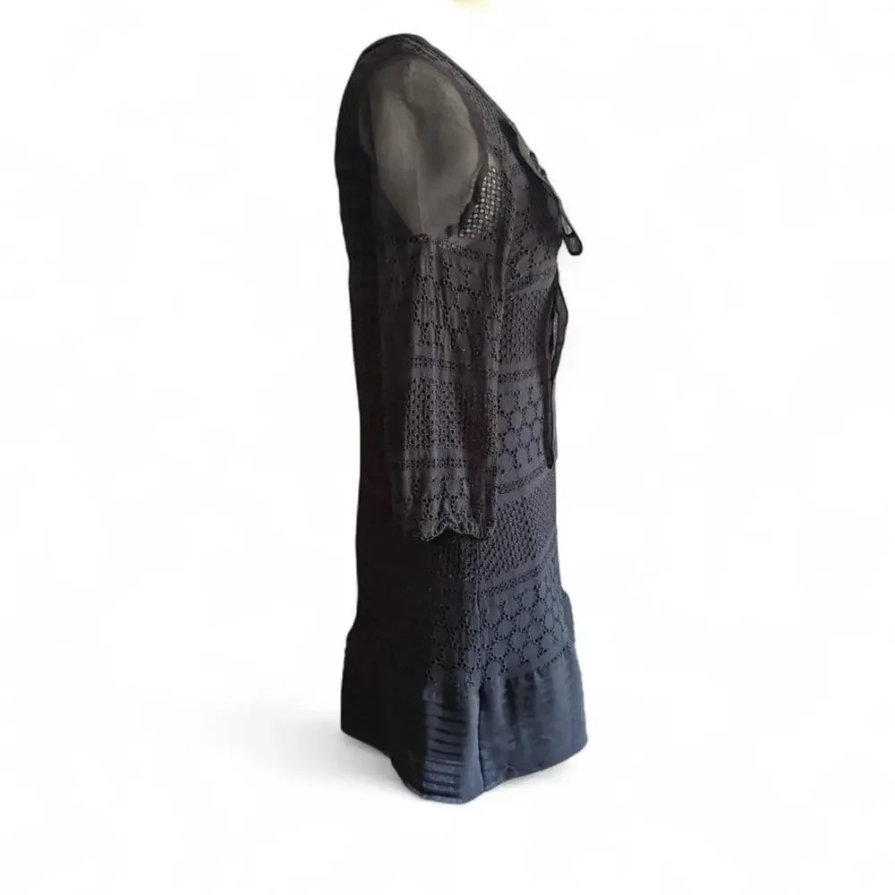 Black Lace Mini Dress with Statement Front Bow (sz 6) 321